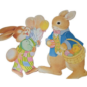 2‎ Vintage Jointed Die-Cut Easter Bunny Decor 20" American Greetings Rabbit
